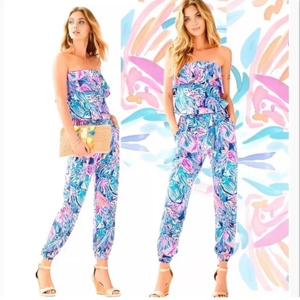 Lilly Pulitzer Ailsie Strapless Jumpsuit in True Blue - Picture 2 of 5